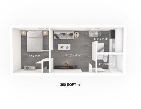 1 Bedroom, 1 Bathroom Floor Plan on 117 Bryce Street